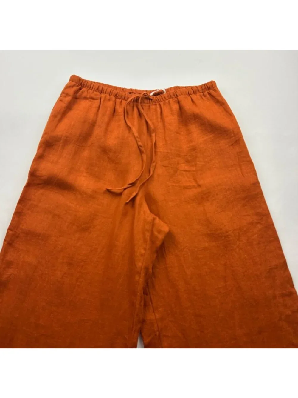 LONG Zara Pumpkin Orange Linen Wide Leg Pant S